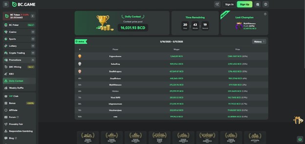 BC.Game Daily Contest Winners
