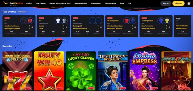 Boomerang Sports and Casino Menu