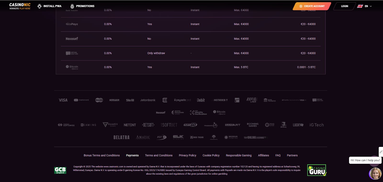 Casinonic Payments