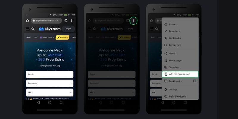 Skycrown App Interface on Mobile Device