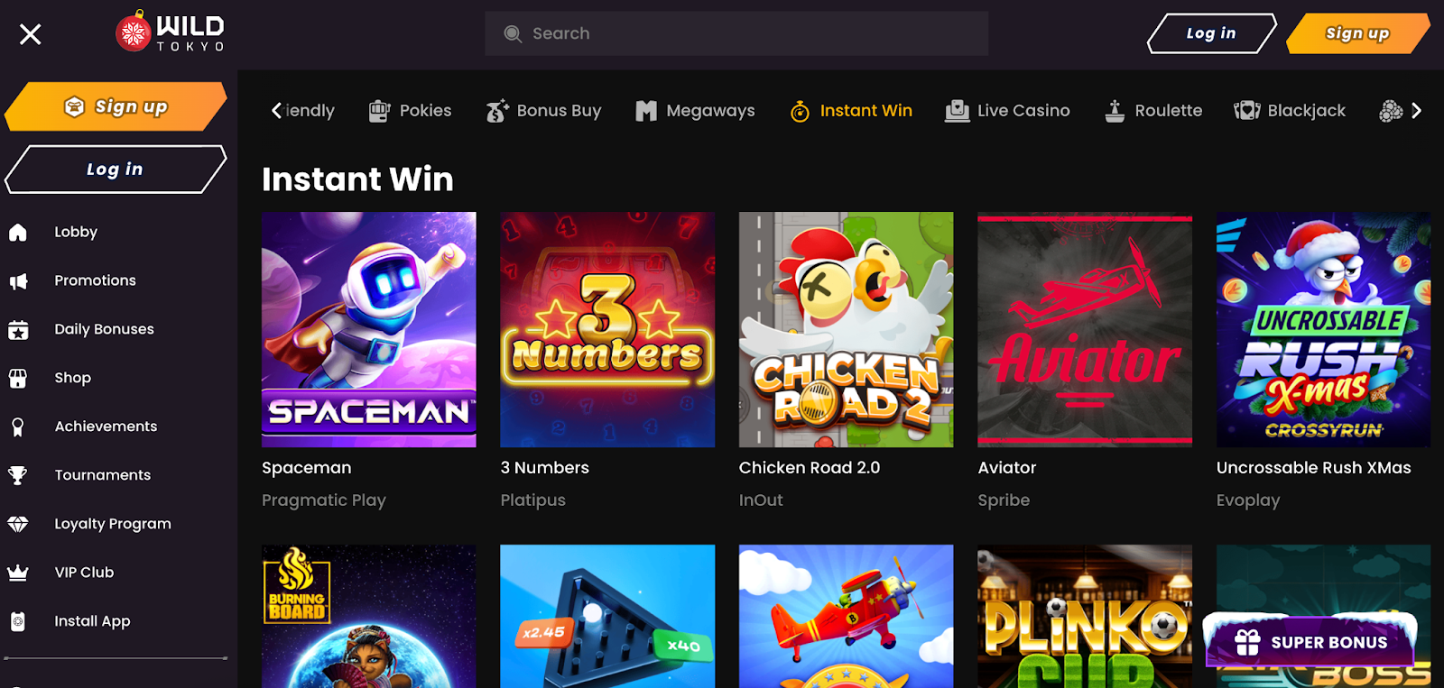 Neospin Casino interface showcasing game lobby and promotional banners