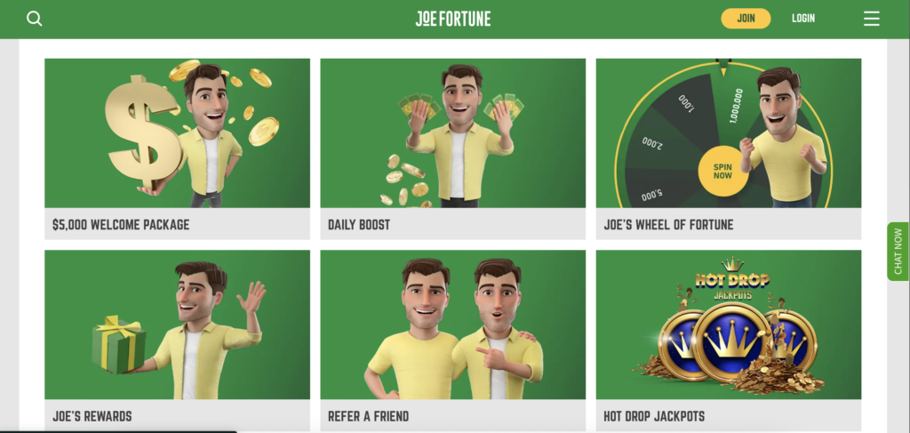 Joe Fortune Casino Interface
